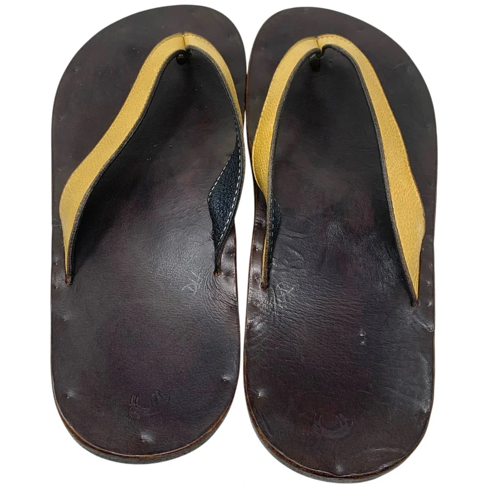 Jutta Neumann New York Gabi Sandals Mens 11 Tan Leather Thong Handmade Flip Flop